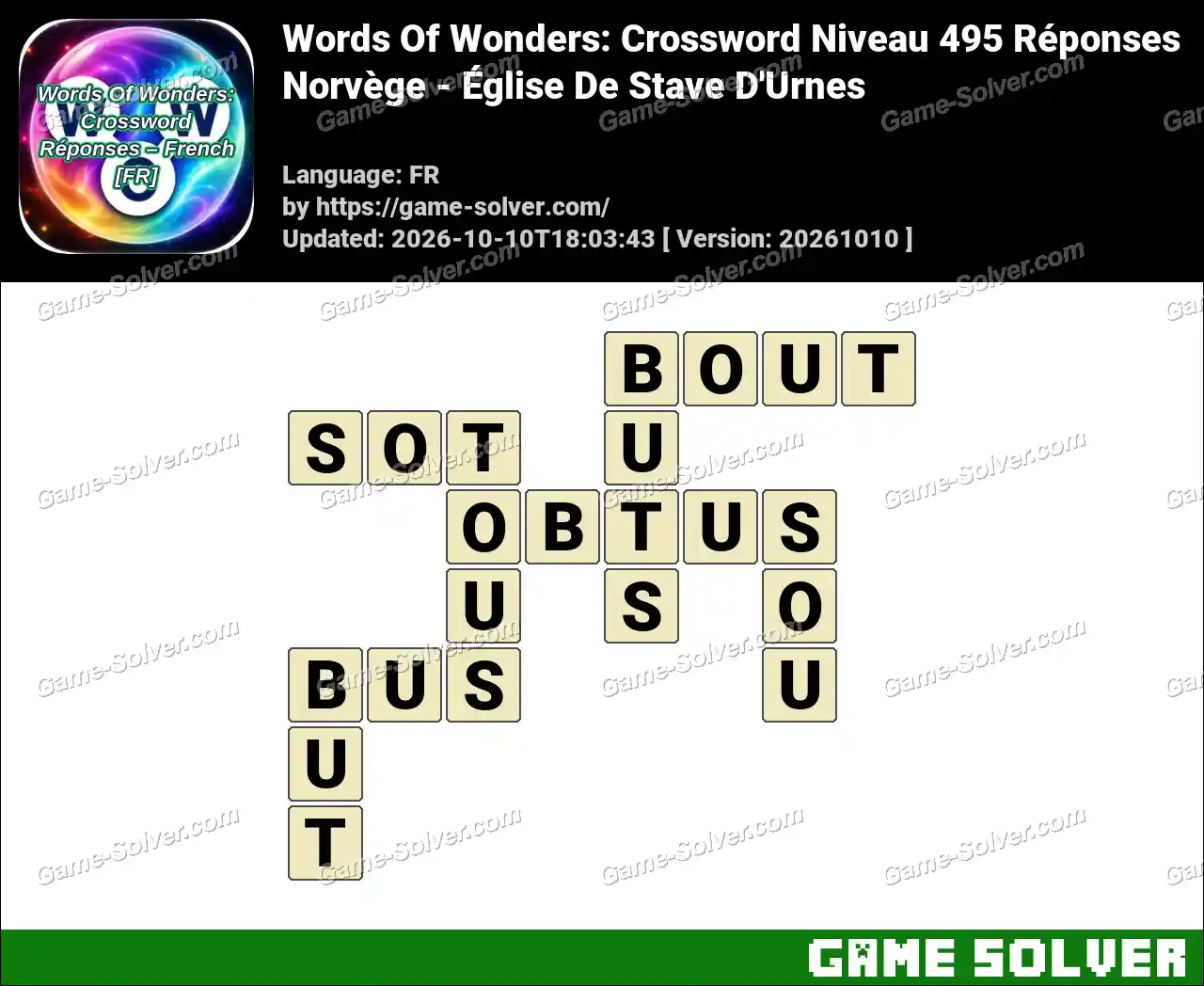 Words Of Wonders: Crossword Niveau 495 Réponses – Norvège – Église De Stave D’Urnes